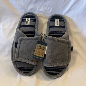 Dearfoams Gray Striped Memory Foam Slippers